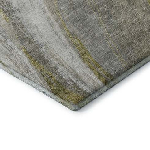 8' Pewter And Gray Abstract Washable Round Rug With UV Protection