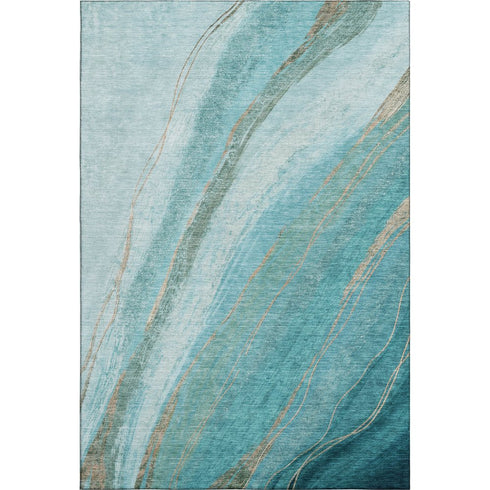 8' X 10' Turquoise And Teal Abstract Washable Area Rug With UV Protection