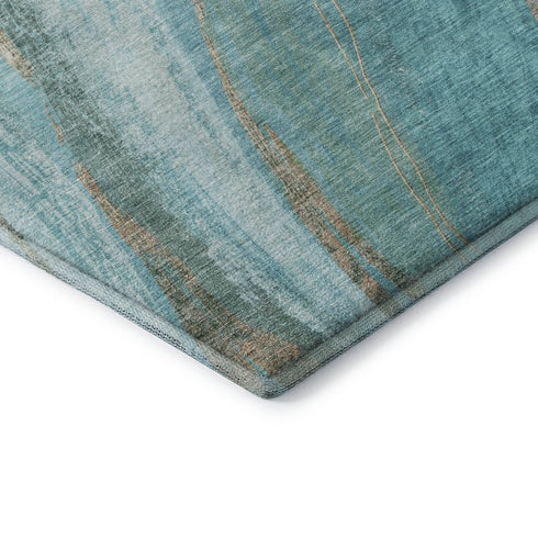 8' X 10' Turquoise And Teal Abstract Washable Area Rug With UV Protection
