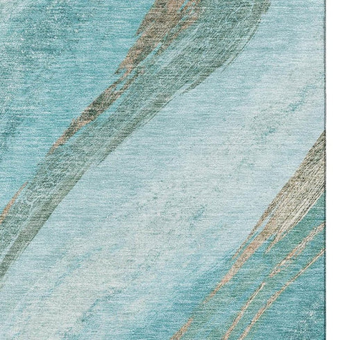 8' X 10' Turquoise And Teal Abstract Washable Area Rug With UV Protection