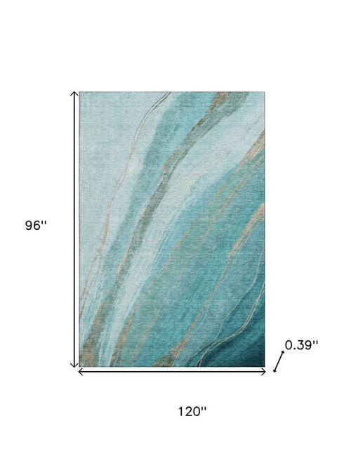 8' X 10' Turquoise And Teal Abstract Washable Area Rug With UV Protection