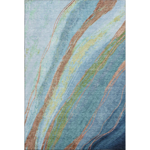 5' X 8' Blue And Copper Abstract Washable Area Rug With UV Protection