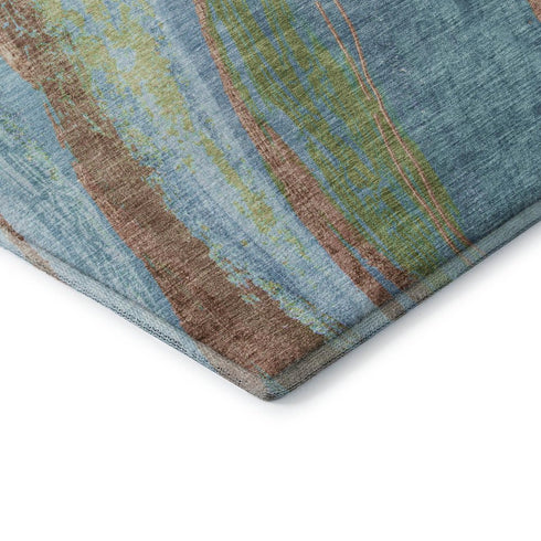 5' X 8' Blue And Copper Abstract Washable Area Rug With UV Protection