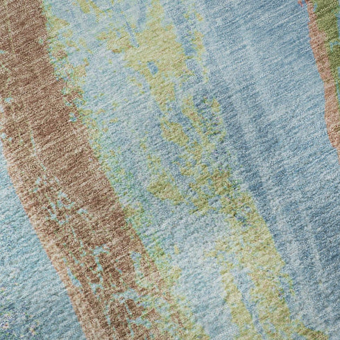 5' X 8' Blue And Copper Abstract Washable Area Rug With UV Protection