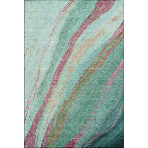 8' X 10' Green And Blush Abstract Washable Area Rug With UV Protection