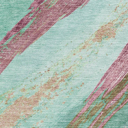 8' X 10' Green And Blush Abstract Washable Area Rug With UV Protection