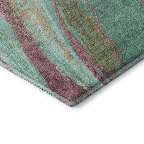 8' X 10' Green And Blush Abstract Washable Area Rug With UV Protection