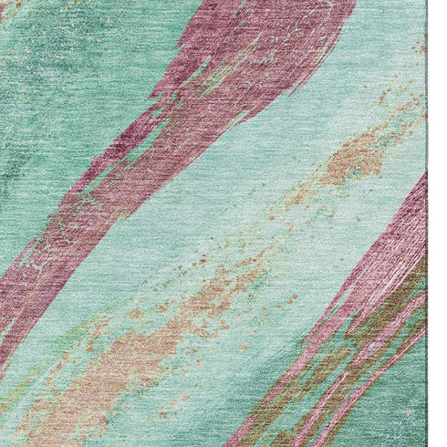 8' X 10' Green And Blush Abstract Washable Area Rug With UV Protection