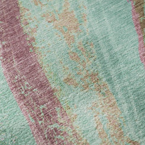 8' X 10' Green And Blush Abstract Washable Area Rug With UV Protection