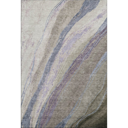 5' X 8' Coffee And Purple Abstract Washable Area Rug With UV Protection