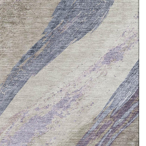 5' X 8' Coffee And Purple Abstract Washable Area Rug With UV Protection