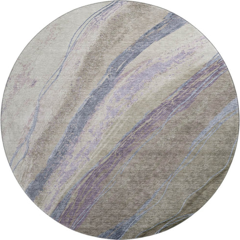 8' Coffee And Purple Abstract Washable Round Rug With UV Protection