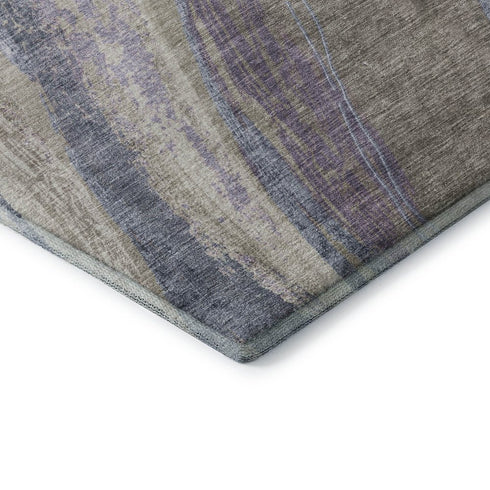 8' Coffee And Purple Abstract Washable Round Rug With UV Protection