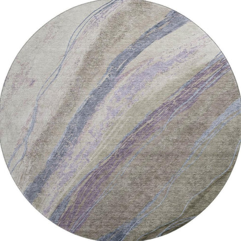 8' Coffee And Purple Abstract Washable Round Rug With UV Protection