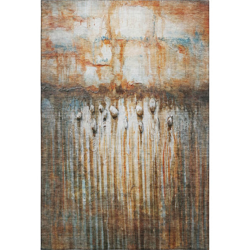 5' X 8' Rust And Gray Abstract Washable Area Rug With UV Protection