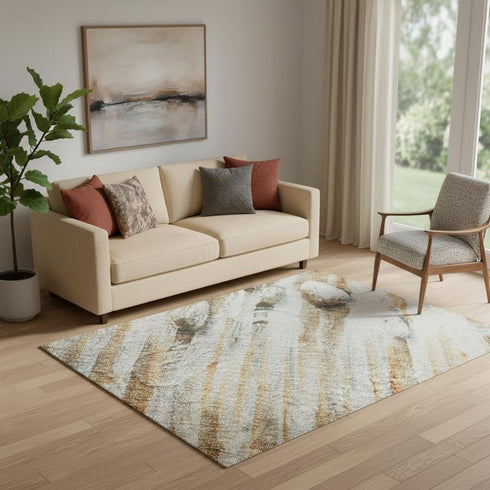 5' X 8' Rust And Gray Abstract Washable Area Rug With UV Protection