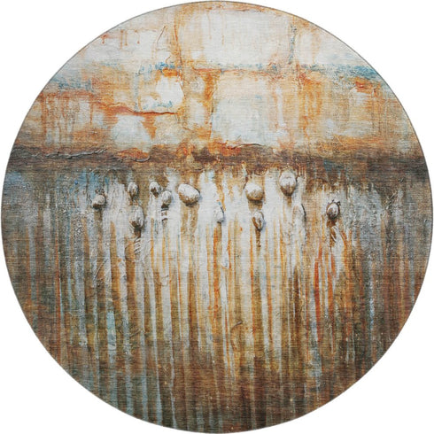 8' Rust And Gray Abstract Washable Round Rug With UV Protection
