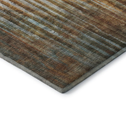 8' Rust And Gray Abstract Washable Round Rug With UV Protection
