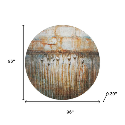 8' Rust And Gray Abstract Washable Round Rug With UV Protection