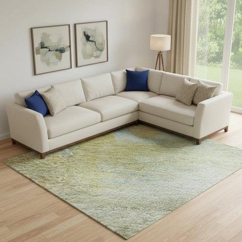 8' X 10' Beige And Ivory Abstract Washable Area Rug With UV Protection