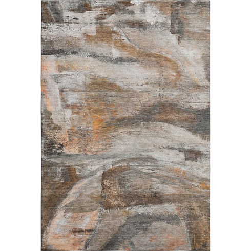 5' X 8' Brown And Gray Abstract Washable Area Rug With UV Protection