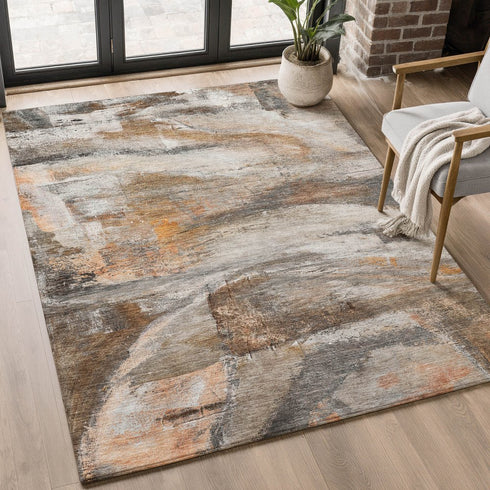 8' X 10' Brown And Gray Abstract Washable Area Rug With UV Protection