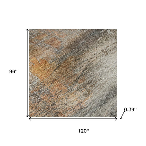 8' X 10' Brown And Gray Abstract Washable Area Rug With UV Protection