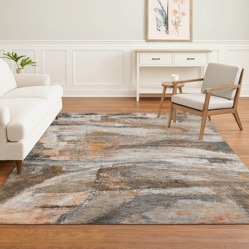 8' X 10' Brown And Gray Abstract Washable Area Rug With UV Protection