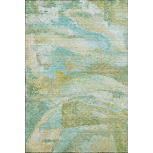 8' X 10' Green And Teal Abstract Washable Area Rug With UV Protection