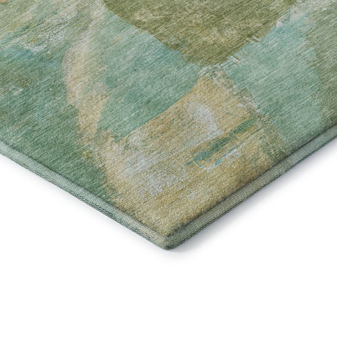 8' X 10' Green And Teal Abstract Washable Area Rug With UV Protection