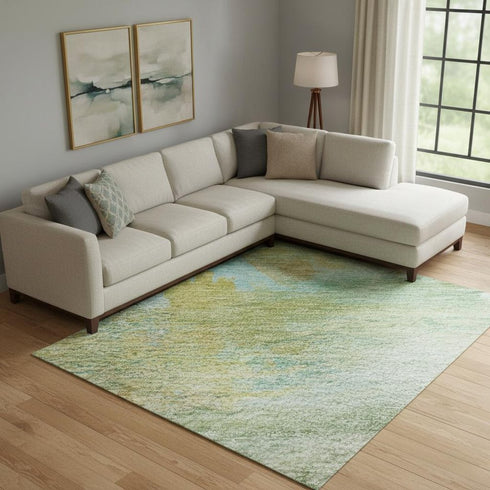 8' X 10' Green And Teal Abstract Washable Area Rug With UV Protection