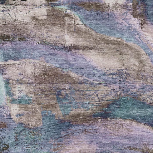 5' X 8' Coffee And Blue Abstract Washable Area Rug With UV Protection