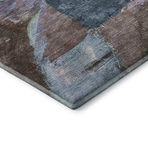 5' X 8' Coffee And Blue Abstract Washable Area Rug With UV Protection