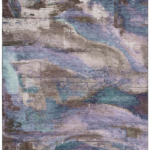 5' X 8' Coffee And Blue Abstract Washable Area Rug With UV Protection