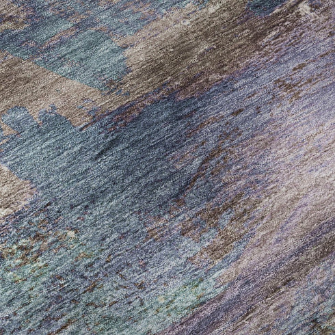 5' X 8' Coffee And Blue Abstract Washable Area Rug With UV Protection