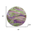 8' Purple And Green Abstract Washable Round Rug With UV Protection