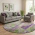 8' Purple And Green Abstract Washable Round Rug With UV Protection