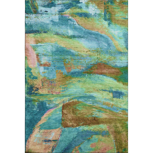 8' X 10' Teal And Blush Abstract Washable Area Rug With UV Protection