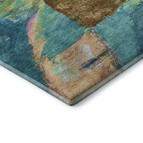 8' X 10' Teal And Blush Abstract Washable Area Rug With UV Protection