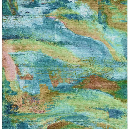 8' X 10' Teal And Blush Abstract Washable Area Rug With UV Protection
