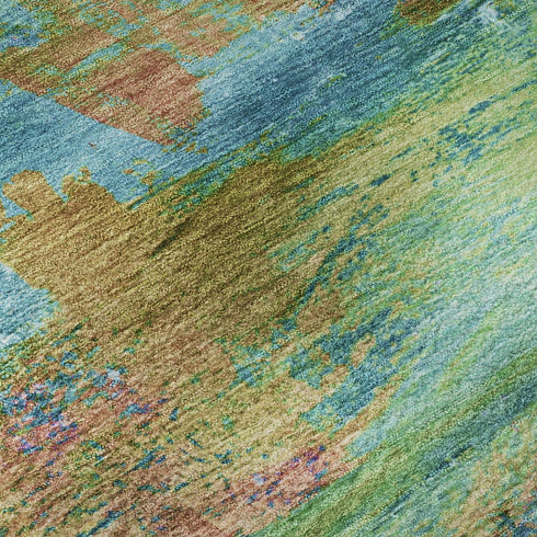 8' X 10' Teal And Blush Abstract Washable Area Rug With UV Protection