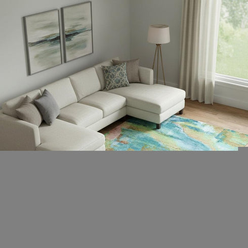 8' X 10' Teal And Blush Abstract Washable Area Rug With UV Protection