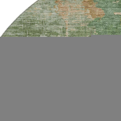 8' Sage And Brown Abstract Washable Round Rug With UV Protection