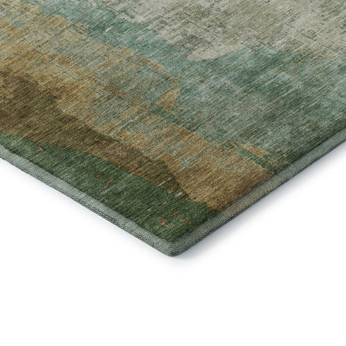 8' Sage And Brown Abstract Washable Round Rug With UV Protection