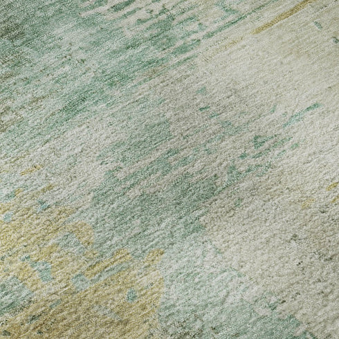 8' Sage And Brown Abstract Washable Round Rug With UV Protection