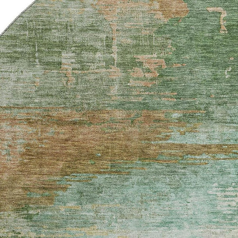 8' Sage And Brown Abstract Washable Round Rug With UV Protection
