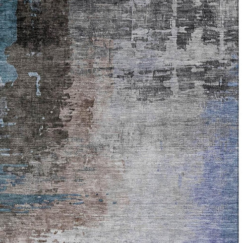 5' X 8' Brown And Blue Abstract Washable Area Rug With UV Protection