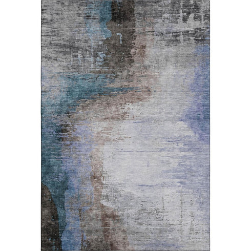 5' X 8' Brown And Blue Abstract Washable Area Rug With UV Protection