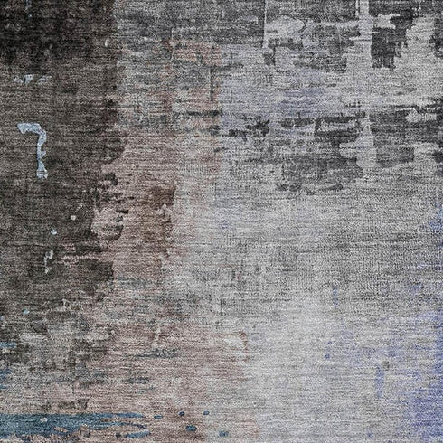5' X 8' Brown And Blue Abstract Washable Area Rug With UV Protection
