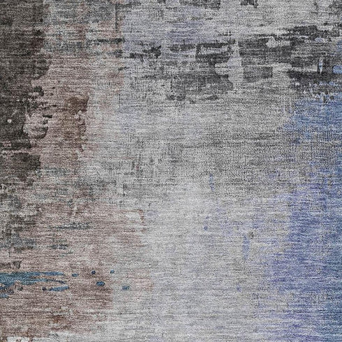 5' X 8' Brown And Blue Abstract Washable Area Rug With UV Protection